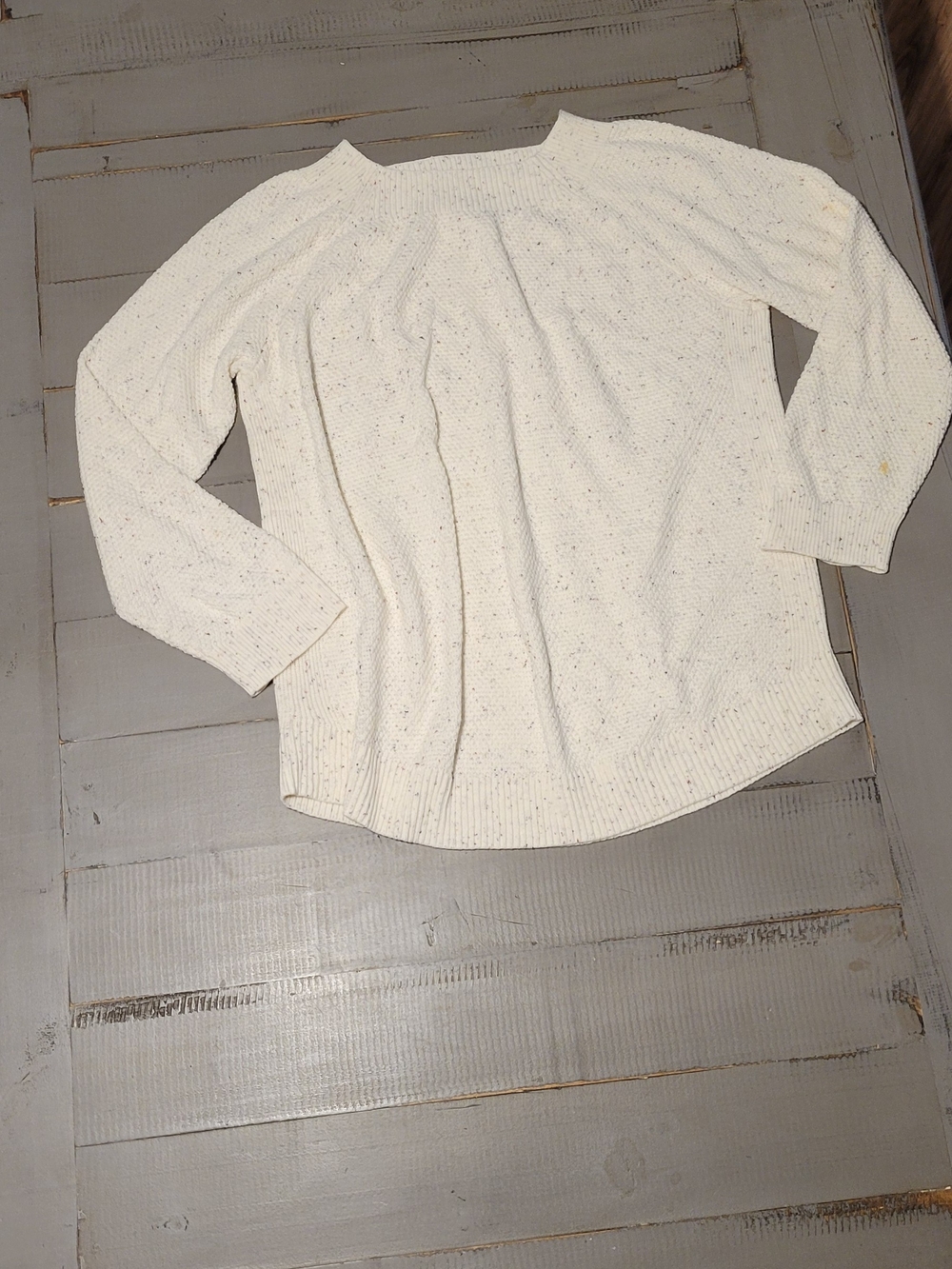 LOFT Cream Speckled Scoop-Neck Knit Sweater